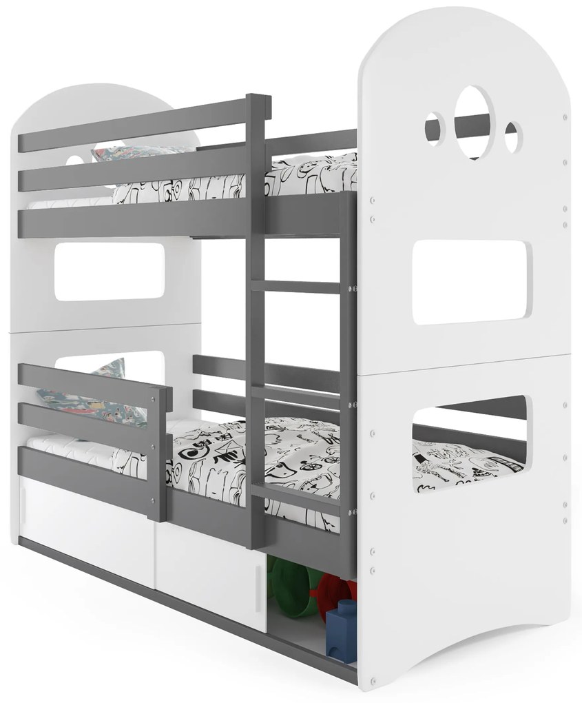 Emeletes ágy 80 x 160 cm Domur (grafit + fehér) (ágyrácsokkal és tárolóhellyel). Akció -30%. 1056515