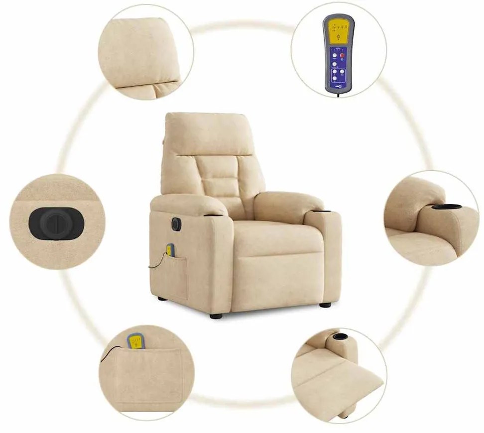 krémszínű mikroszálas szövet elektromos dönthető masszázsfotel