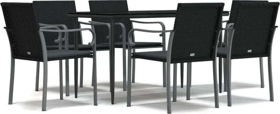 vidaXL 7 részes polyrattan és acél kerti étkezőgarnitúra párnával