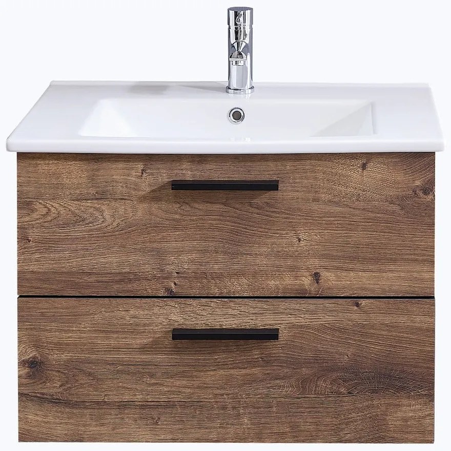 Barna függő szekrény tölgyfa dekorral mosdókagyló nélkül 71x51 cm Set 374 - Pelipal