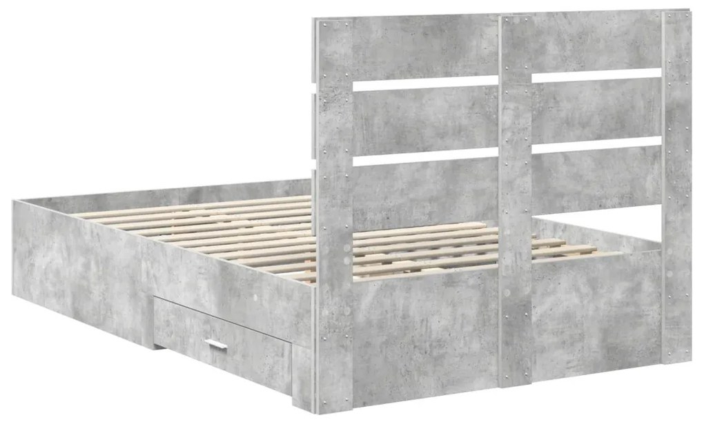 Ágykeret fiókkal fejtámlával Beton Szürke 120 x 200 cm Faanyag
