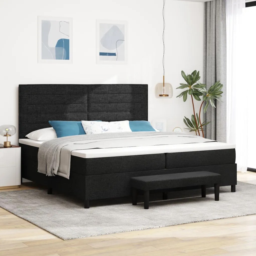 Boxspring ágy matraccal &amp; paddal Fekete 200x200 cm Szövet