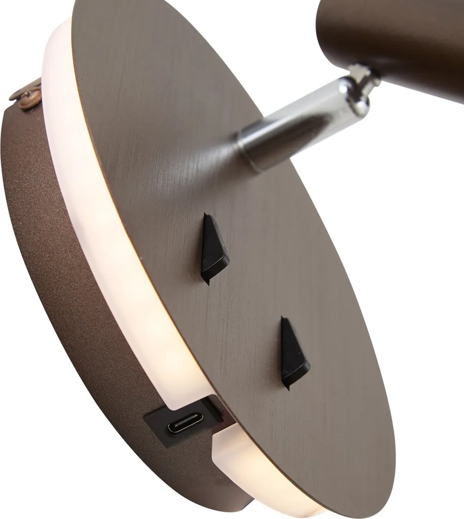 Modern fali lámpa sötét bronz LED-del és USB-C-vel - Croft