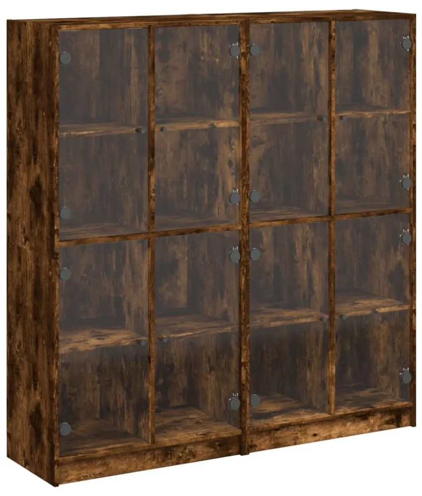 füstös tölgy szerelt fa könyvespolc ajtókkal 136x37x142 cm
