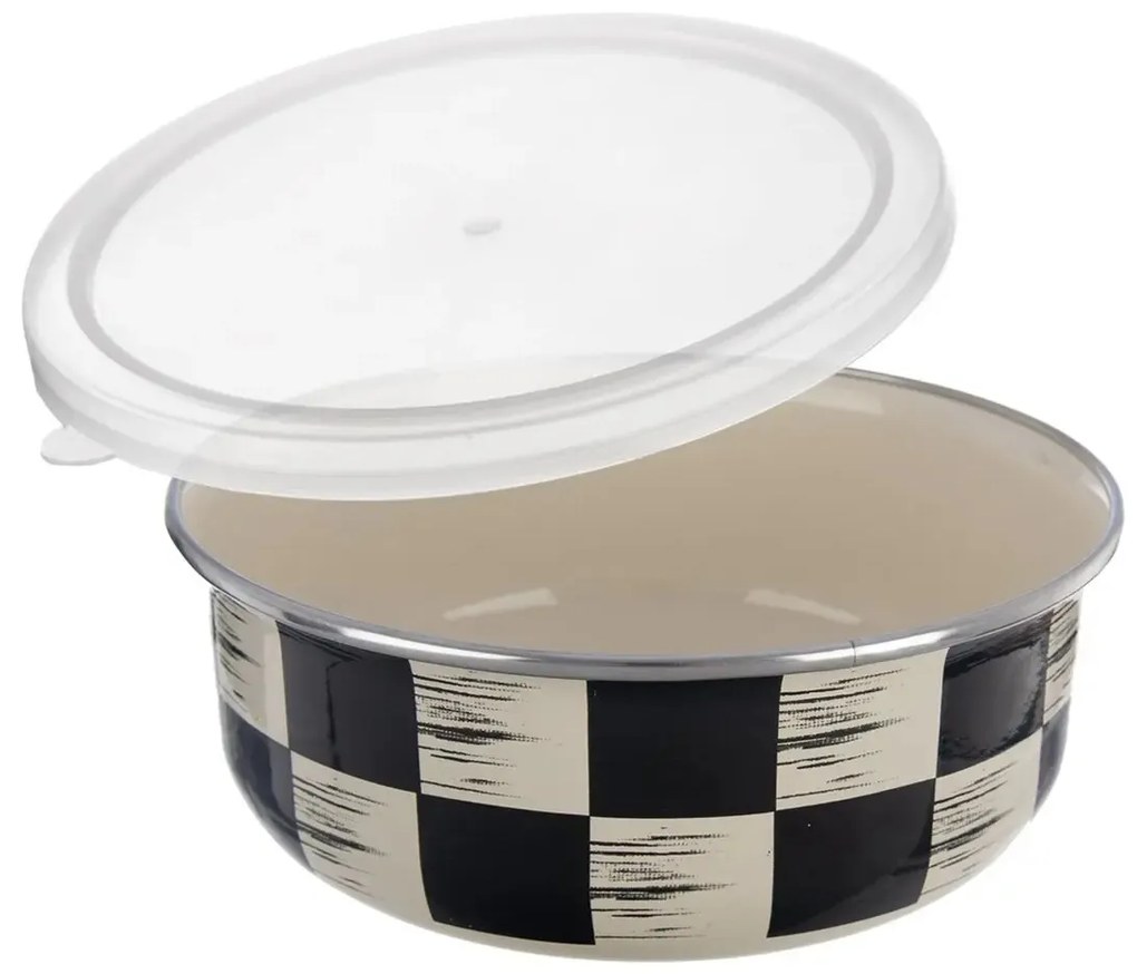 Orion Smaltovaná miska s UH víčkem Šachovnice Lem, pr. 17 cm, M