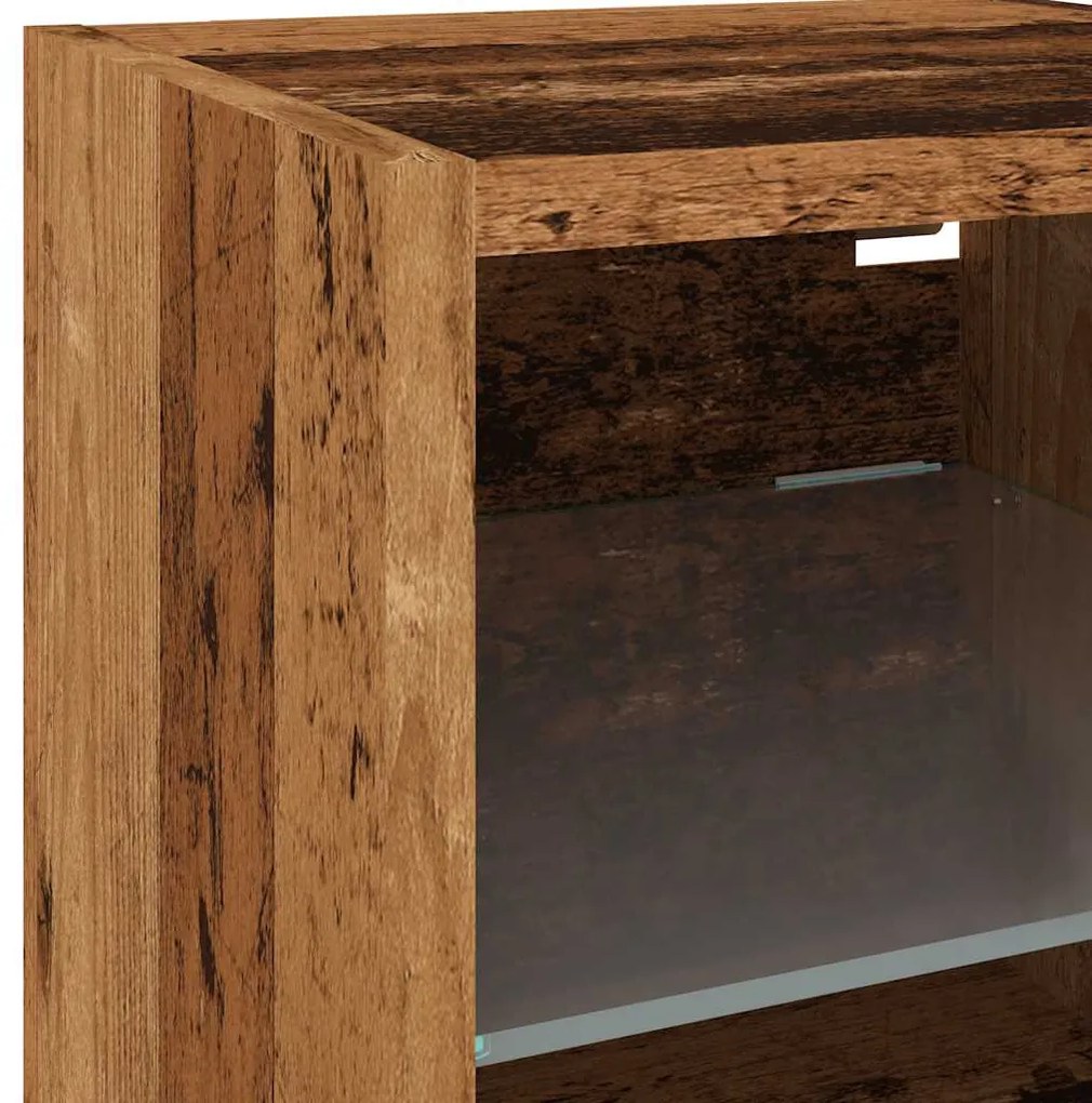 2 db antik fa fali TV-szekrény LED-világítással 30x28,5x30 cm