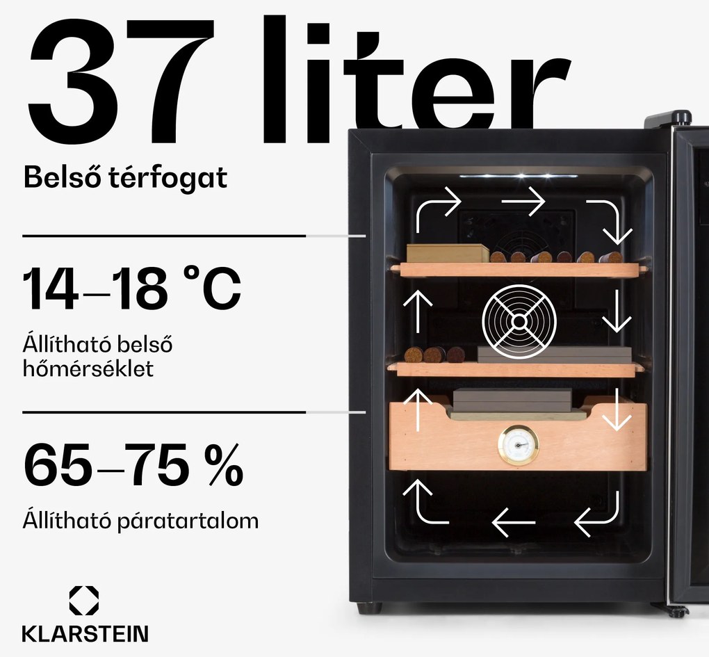 Klarstein El Presidente 37, humidor, 37 liter, 2 fiók, 1 cédrusfa rekesz