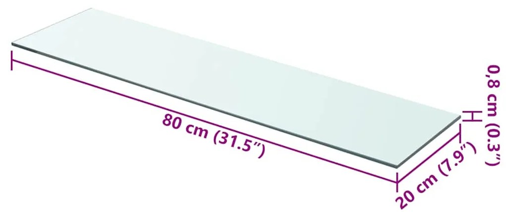 2 db átlátszó üveg paneles polc 80 x 20 cm