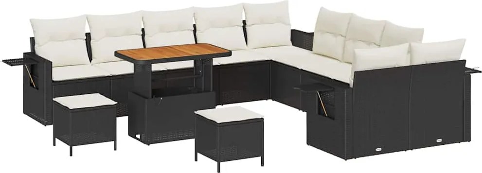 vidaXL Kerti Kanapé Szett párnával tárolóval 13 pcs Fekete polirattan