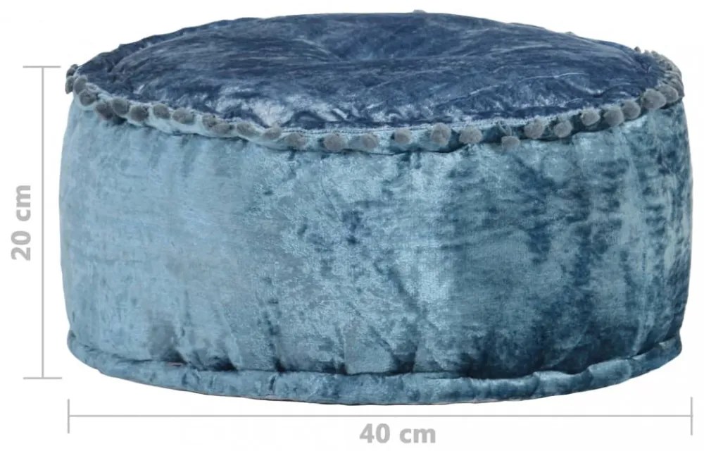 kék kerek bársony puff 40 x 20 cm