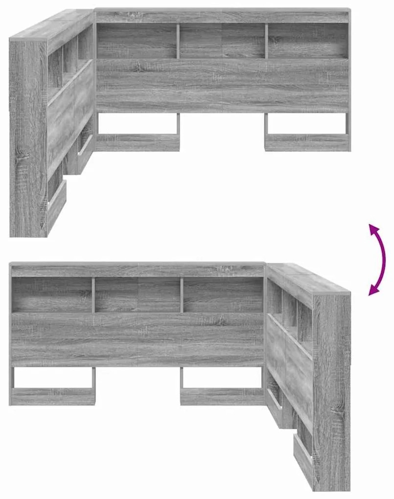Tároló fejtámla polcokkal Szürke sonoma 135 cm Faanyag