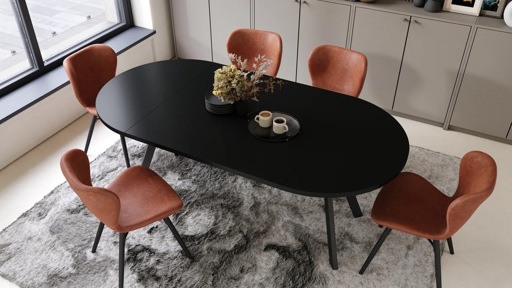 Mazzoni ALMO Fekete/fekete lábak - BŐVÍTHETŐ KEREK ASZTAL Y ALAKÚ LÁBAKKAL LOFT/IPARI STÍLUSÚ NAPPALIBA/ÉTKEZŐBE