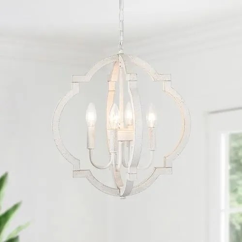 Rusztikus Francia Függőlámpa, Fehér Fa Csillár