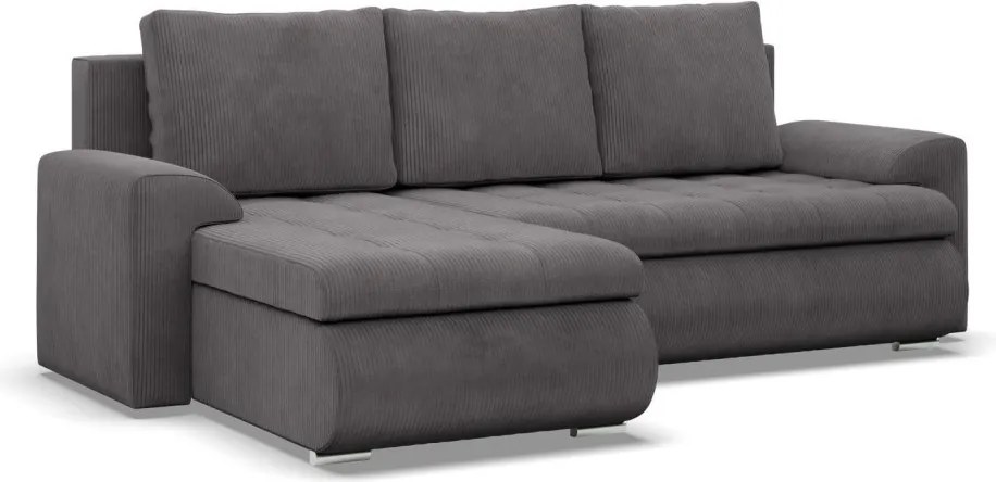 Tokio sarokkanapé, 2 ágyneműtartóval, kordbársony, baloldali, szürke