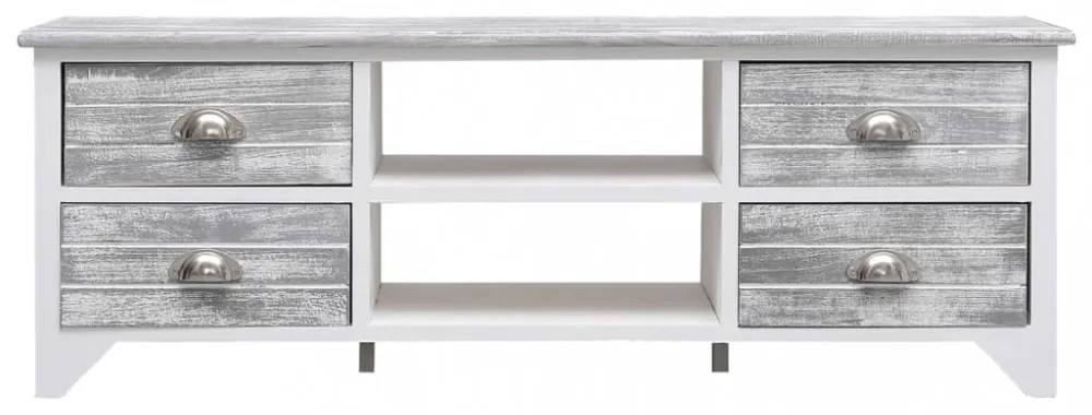 fehér-szürke tömör császárfa TV-szekrény 108 x 30 x 40 cm