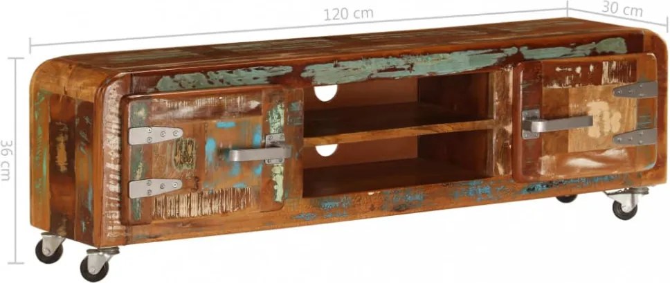 tömör újrahasznosított fa TV-szekrény 120 x 30 x 36 cm