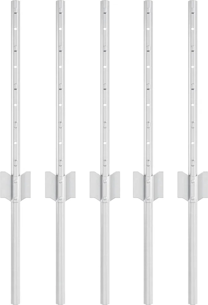 vidaXL Kerítésoszlop 5 pcs Ezüst 40 cm Acél