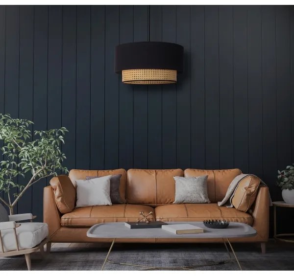 Duolla - Csillár zsinóron BOHO 1xE27/15W/230V átm. 45 cm fekete/rattan