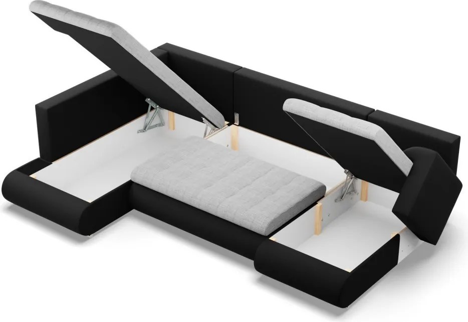 Tokio U sarokkanapé, 3 ágyneműtartóval, fonott + műbőr, baloldali, szürke - fekete