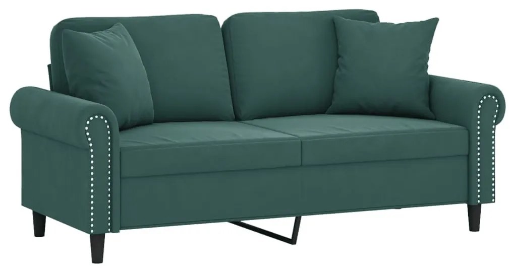 vidaXL 2 személyes sötétzöld bársony kanapé díszpárnákkal 140 cm