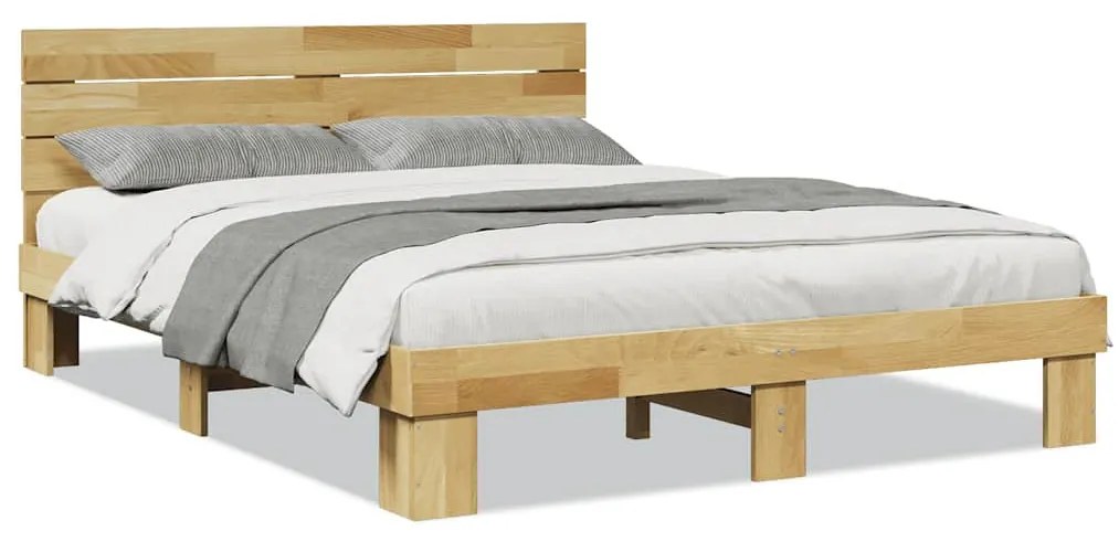 ágykeret fejtámlával matrac nélkül 135x190 cm tömör fa tölgyfa