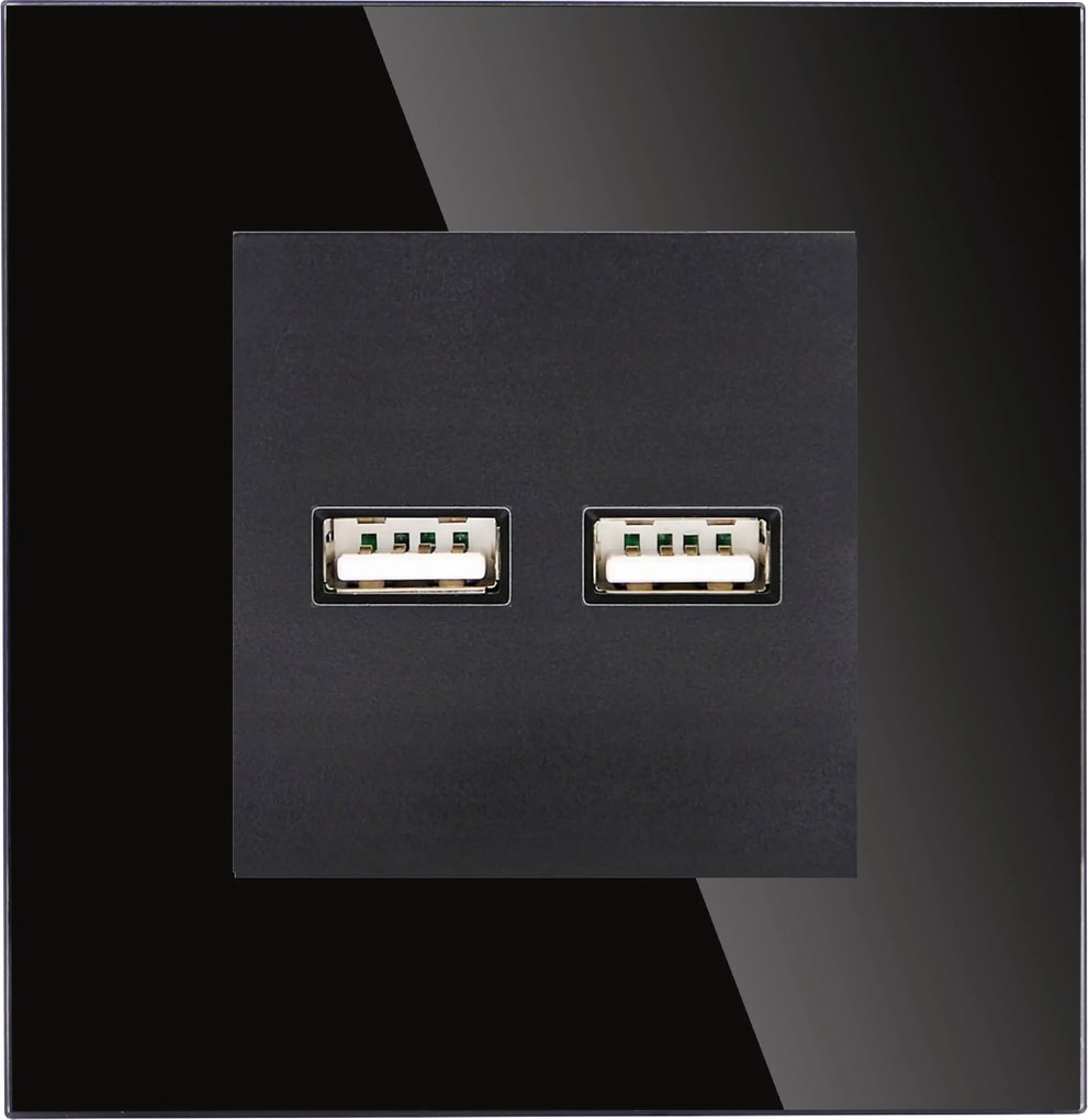 Dupla töltő aljzat 2x Usb Aa 3.1A üveg fekete DC Smart Home