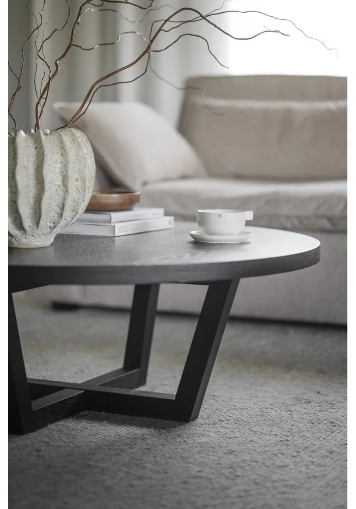 Fekete kerek dohányzóasztal tölgyfa dekorral ø 110 cm Boxford – Rowico