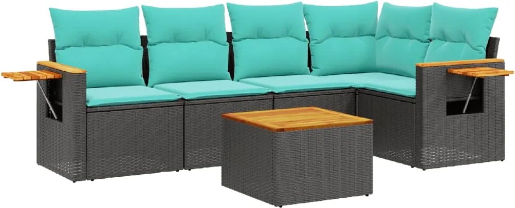 vidaXL 6 részes fekete polyrattan kerti ülőgarnitúra párnával