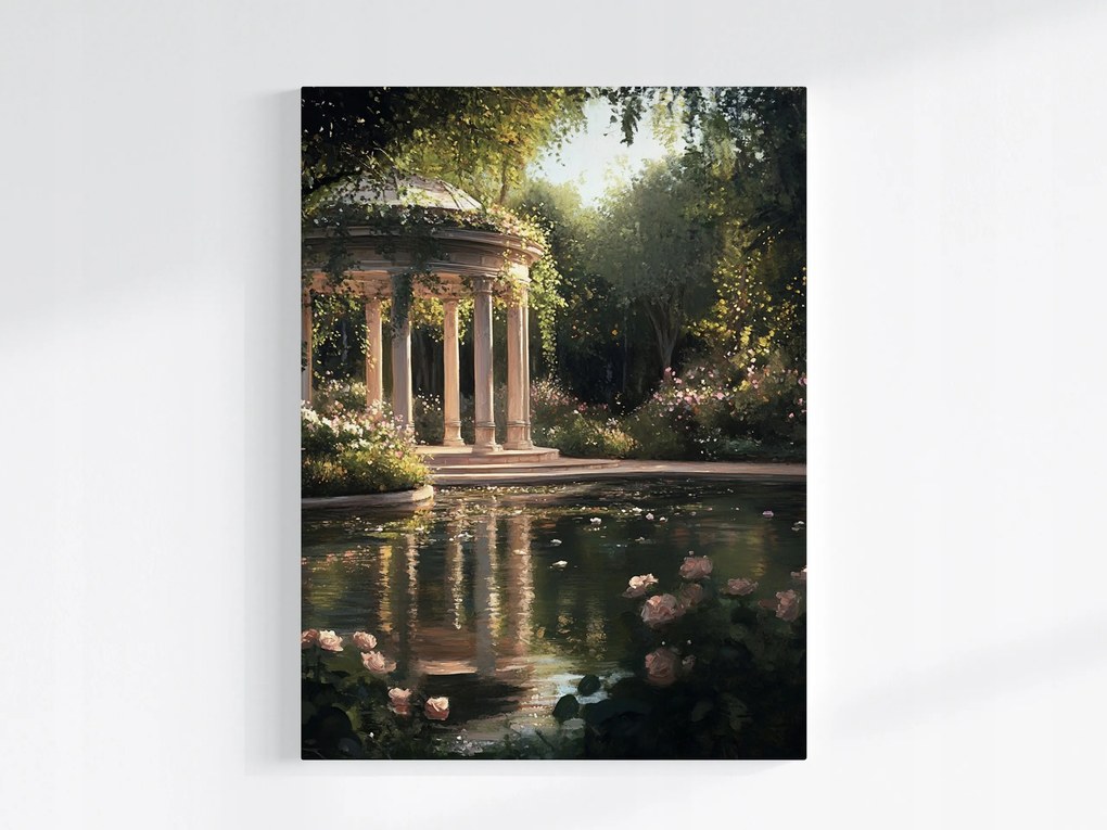 Poszter Tájkép Kert Park Pavilon Tó Virágok Rózsák 60x80