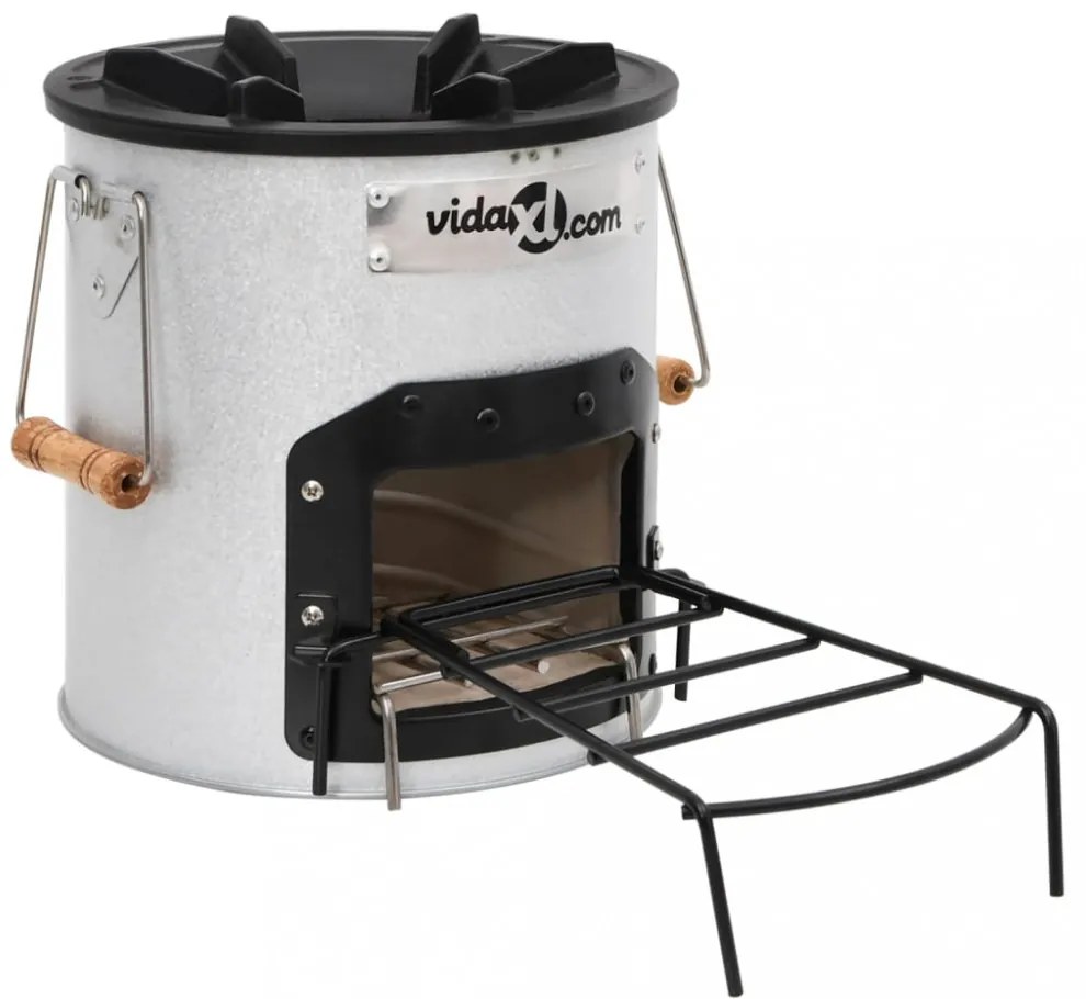 ezüstszínű acél fatüzelésű kempingtűzhely 45 x 25 x 26 cm