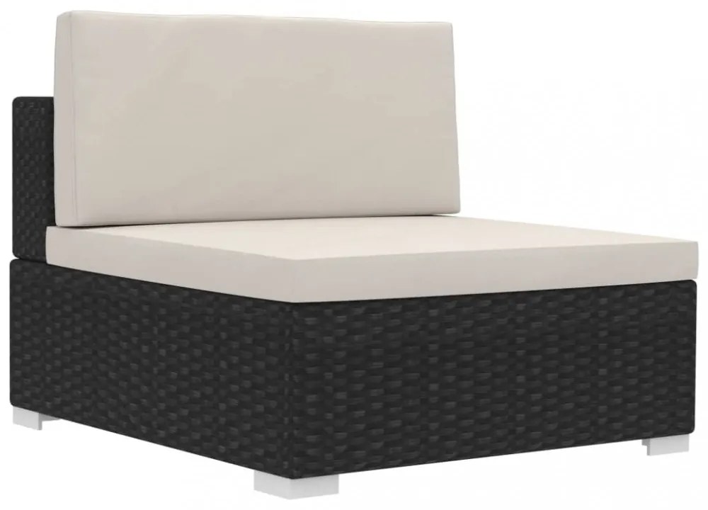 3 darabos fekete polyrattan kerti ülőgarnitúra párnákkal