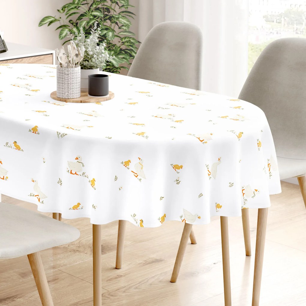 Goldea húsvéti ovális pamut terítő - kacsák 120 x 200 cm