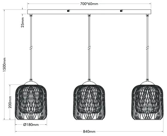 Globo 15965-3H - DICHTI kábelre szerelt függeszték, 3xE27/40W/230V