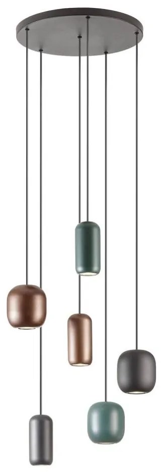 Redo 01-3482 - Csillár zsinóron BOOM 6xGU10/10W/230V átm. 48 cm fekete/zöld/barna