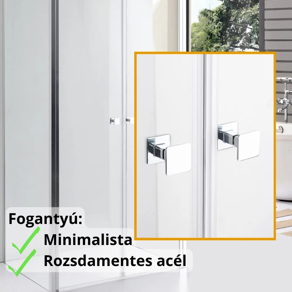 Stuxi Roma 100x90 falsíkra szerelhető 3 oldalú kétszárnyú nyílóajtós zuhanykabin 6 mm vízlepergető biztonsági üveggel, króm elemekkel, 195 cm magas