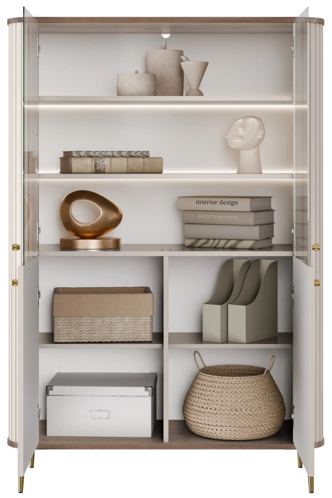 Vesper négyajtós vitrin 103 cm - kasmír / dió / arany lábak