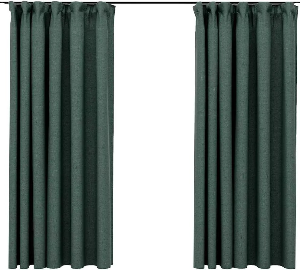 vidaXL 2 db zöld vászonhatású sötétítőfüggöny kampókkal 140 x 175 cm