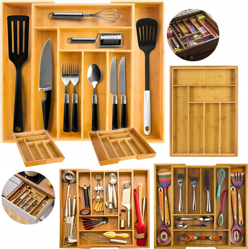 Evőeszköz fiók rendszerező Szerszámok Összecsukható Bambusz Tágas