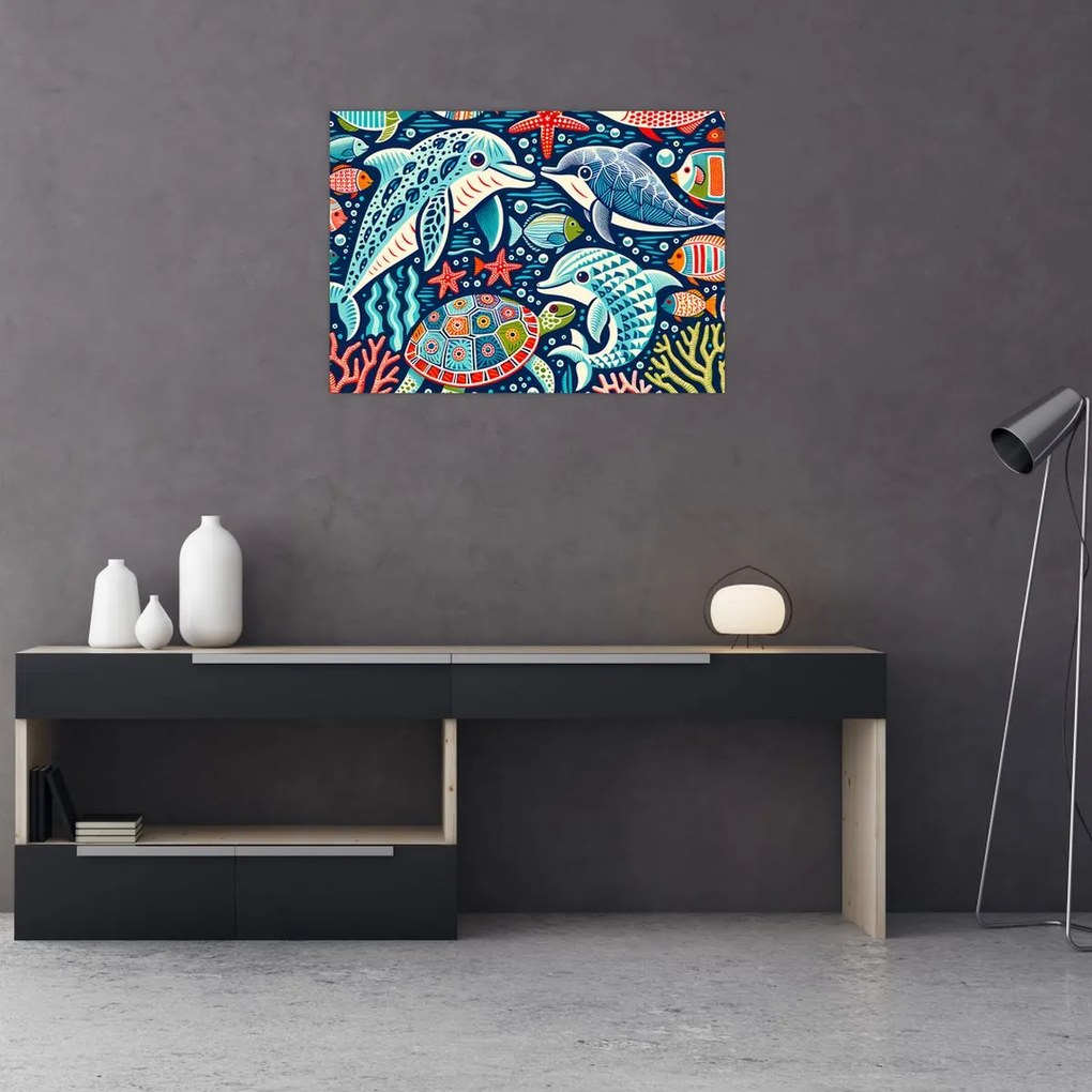 Üveg kép – Rajzolt vízi állatok (70x50 cm)