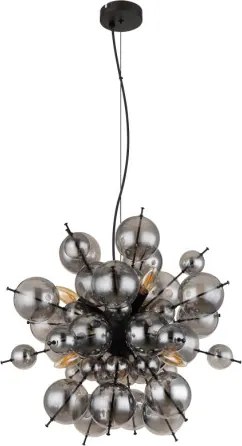 Globo 15633HS Függeszték fém fekete matt, füstszínű üveggömbök, fekete PVC kábel, magassága rövidíthető, ø: 550mm, M: 1200mm, üveggömbök átmérője: 24 x 6 cm, 24 x 10 cm, 6x E14 25W 230V izzók nélkül