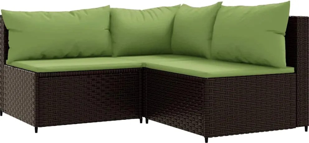 vidaXL 3 részes barna polyrattan kerti ülőgarnitúra párnával