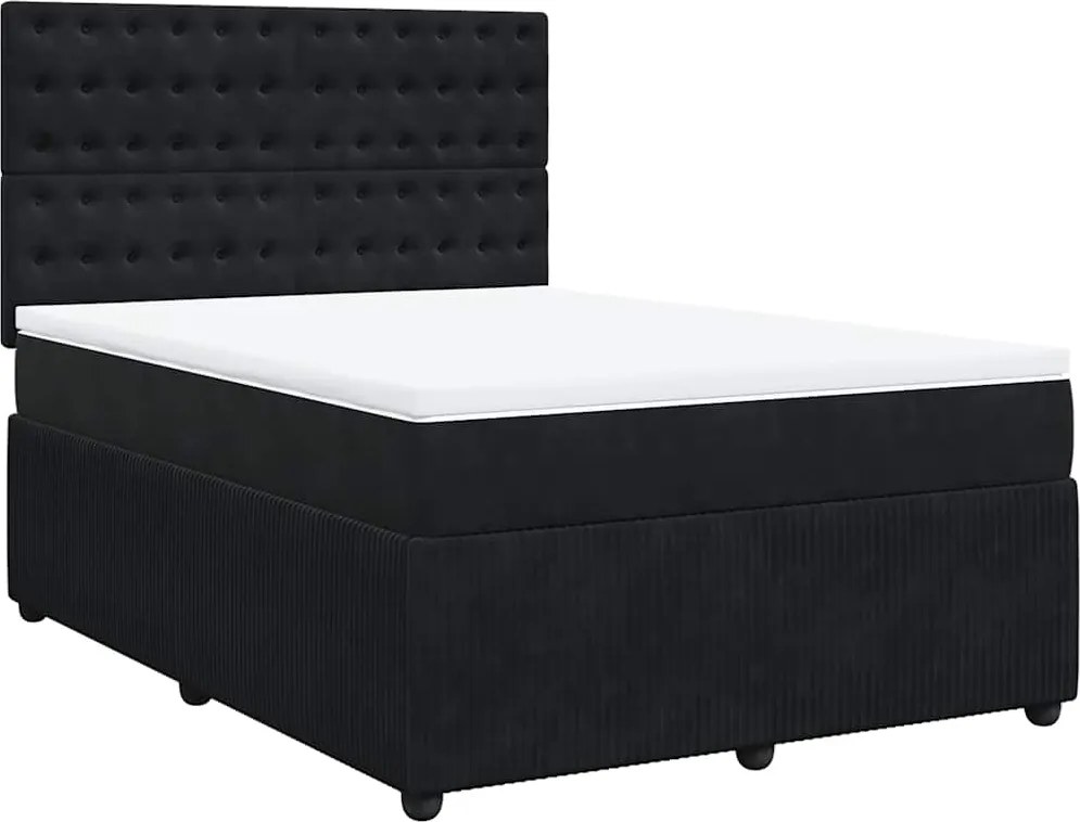 vidaXL fekete bársony rugós ágy matraccal 140 x 190 cm