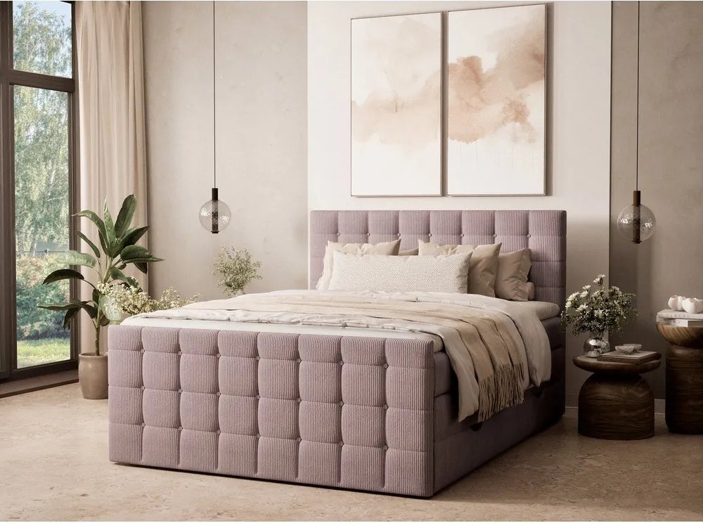 Lila ágyneműtartós boxspring ágy 160x200 cm Tasca – Maison de Rêve