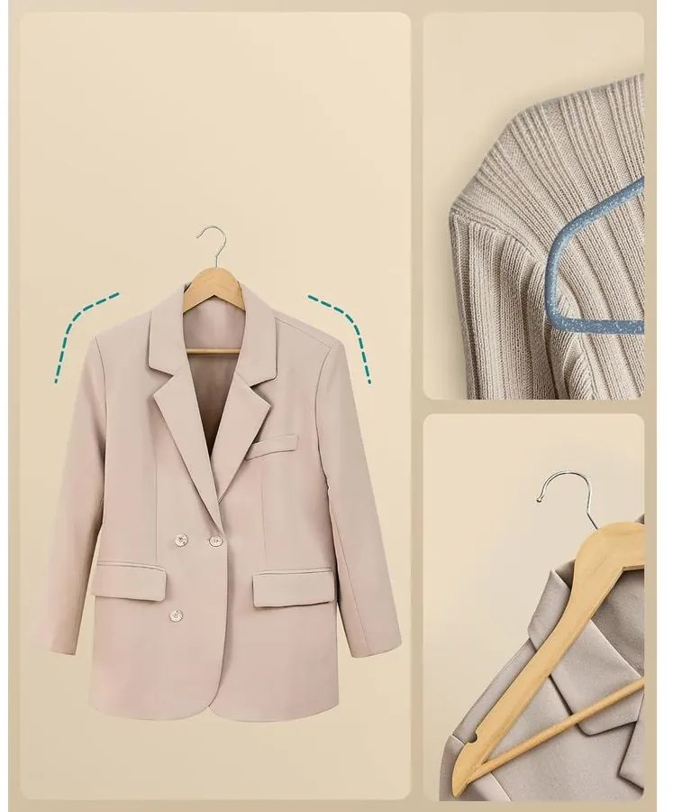 SONGMICS fa vállfa szett, 30 darabos csomag világos bézs színben