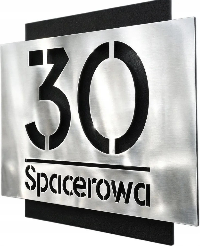 Címtábla rozsdamentes acél 40x32cm házszám utca lézervágott