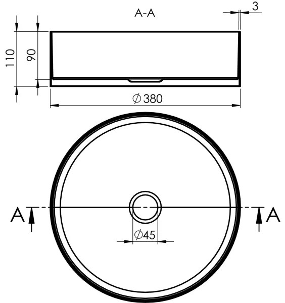 Sapho - AURUM ráültethető mosdó, átmérő 38 cm, szálcsiszolt rozsdamentes acél
