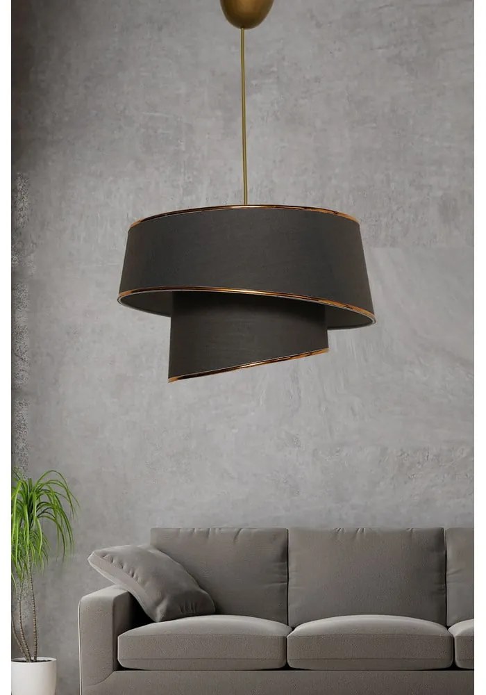 Antracitszürke-aranyszínű függőlámpa textil búrával ø 32 cm Barette – Opviq lights
