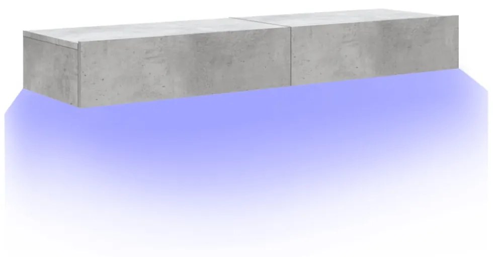 2 db betonszürke TV-szekrény LED-lámpákkal 60x35x15,5 cm