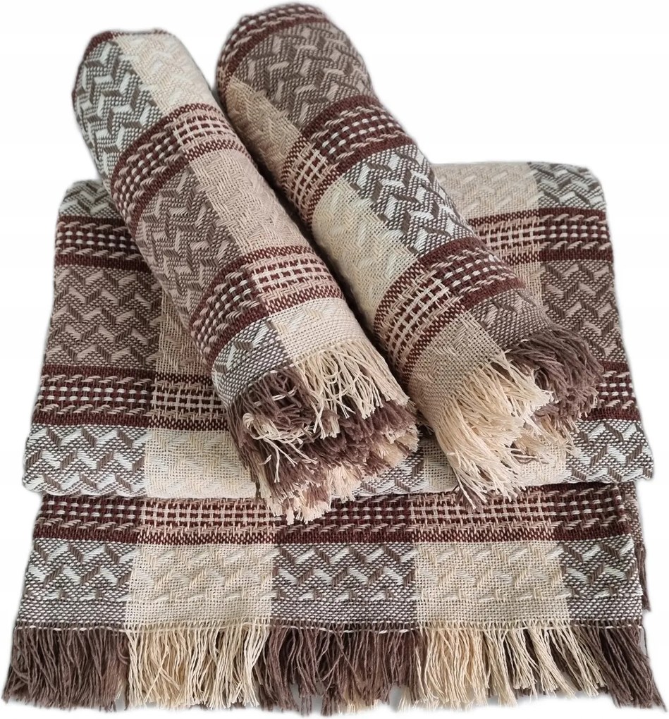 Dekoratív ágytakaró szett 170x205 2x 60x170 taupe terrakotta bézs kockás