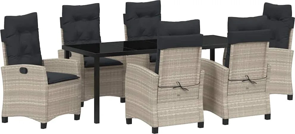 vidaXL Kert étkező szett párnával 7 pcs Világosszürke polirattan